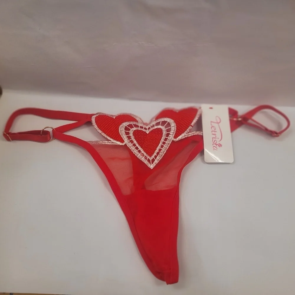 NWT Lerista Red Heart Lace Thong One Size